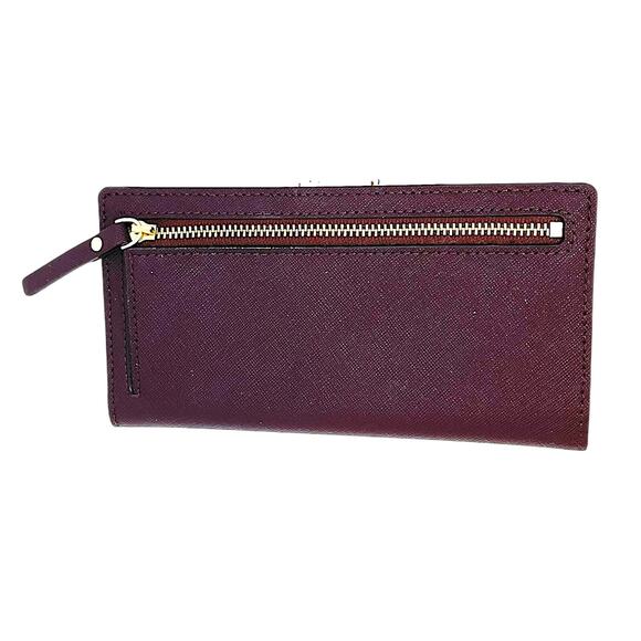Kate Spade Wallet Pond Stacy Crosshatch Leather Soft Aubergine Wine - Picture 2 of 8